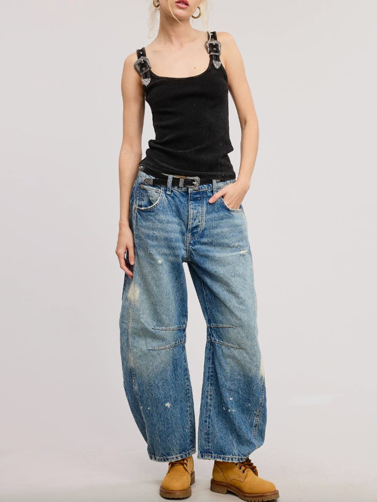 We The Free Good Luck Mid-Rise Barrel Jeans Size 27 Distressed
